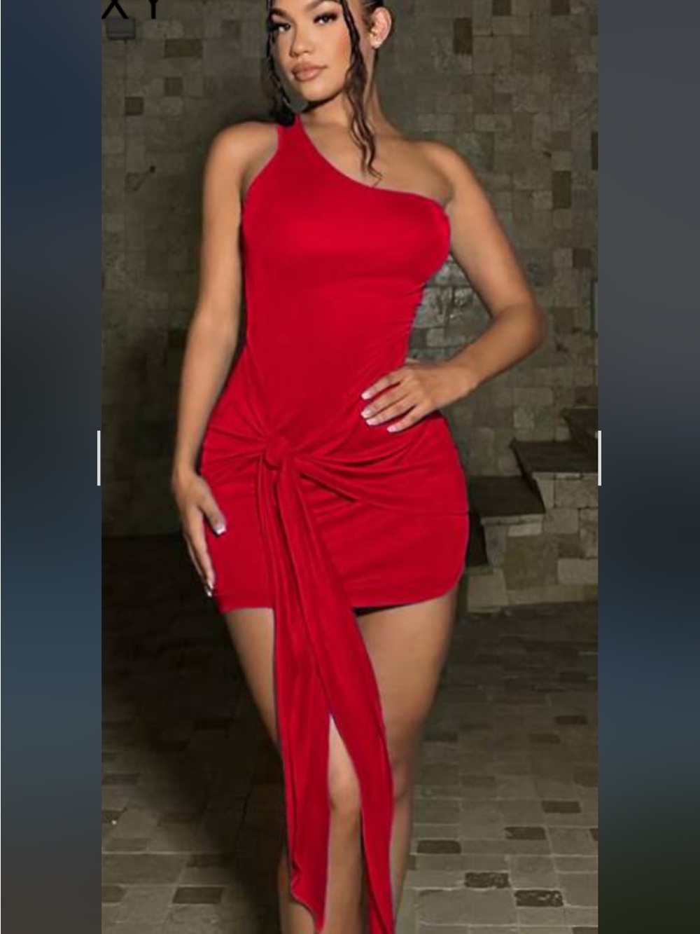 Size Large red 1 shoulder beach dress Tie-Front Mini Dress Lady in RED❤️